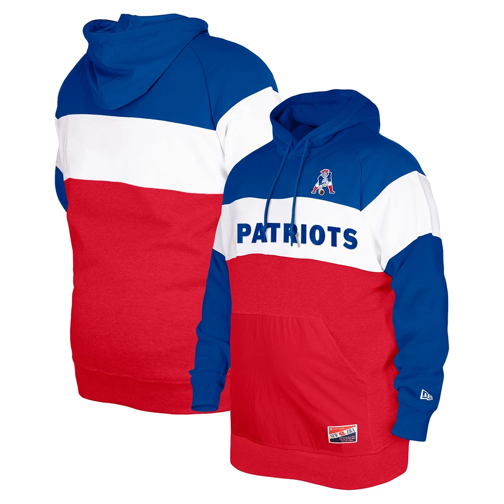 Chandail à capuchon Big & Tall Throwback colorblock des Patriots de la Nouvelle-Angleterre New Era bleu pour homme