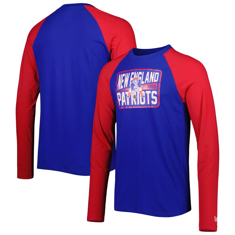 Men's New Era Royal England Patriots Throwback Raglan Long Sleeve T-Shirt