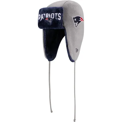 New England Patriots New Era Helmet Head Trapper Knit Hat - Silver