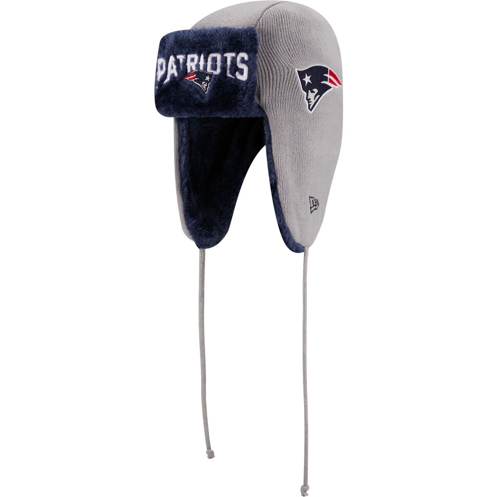 Men's New Era Silver New England Patriots - Helmet Head Trapper Knit Hat