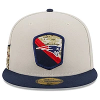 Men's New Era  Stone/Navy England Patriots 2023 Salute To Service 59FIFTY Fitted Hat