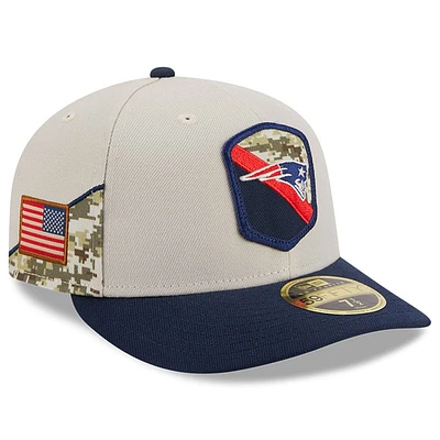 Men's New Era Stone/Navy England Patriots 2023 Salute To Service Low Profile 59FIFTY Fitted Hat