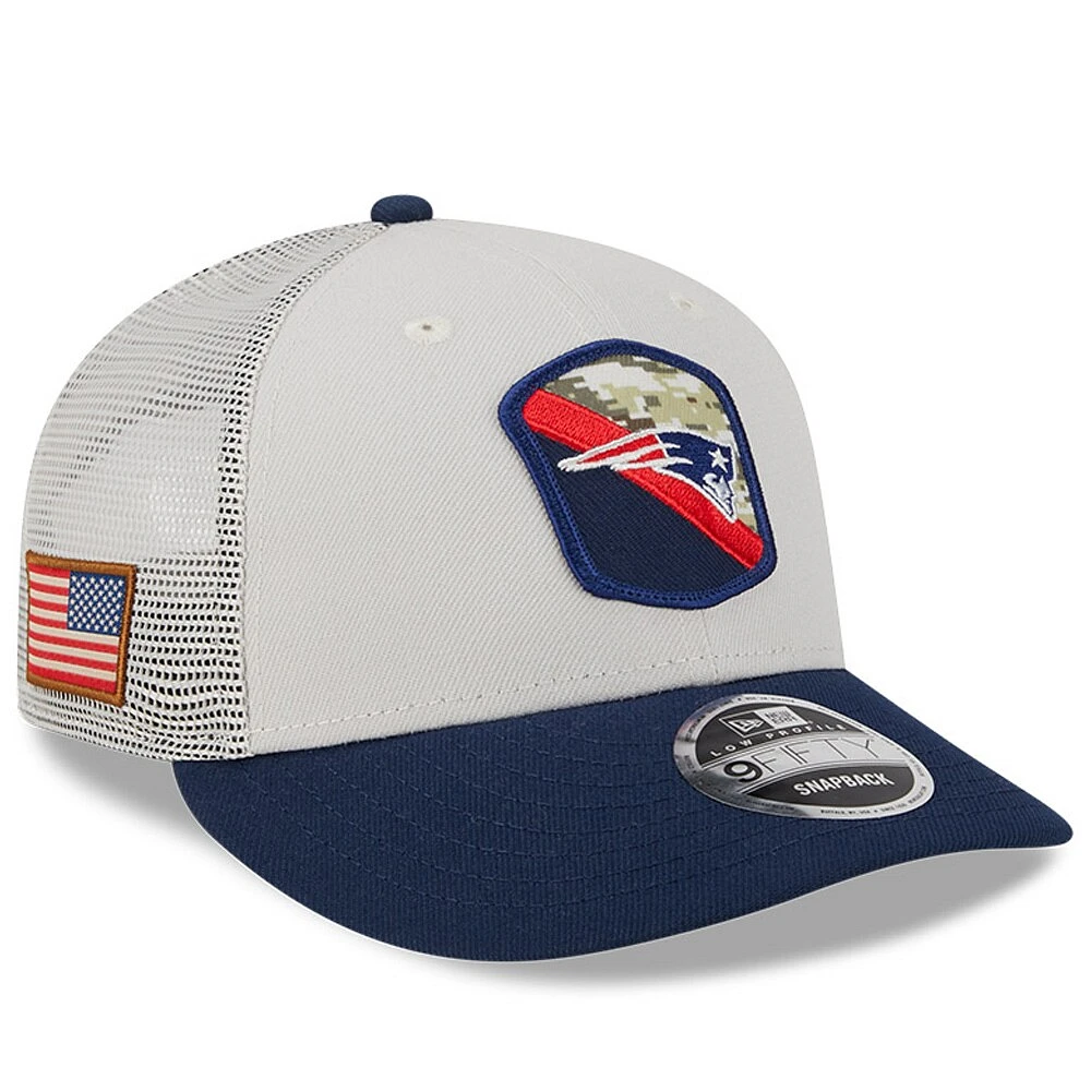 Men's New Era Stone/Navy England Patriots 2023 Salute To Service Low Profile 59FIFTY Fitted Hat