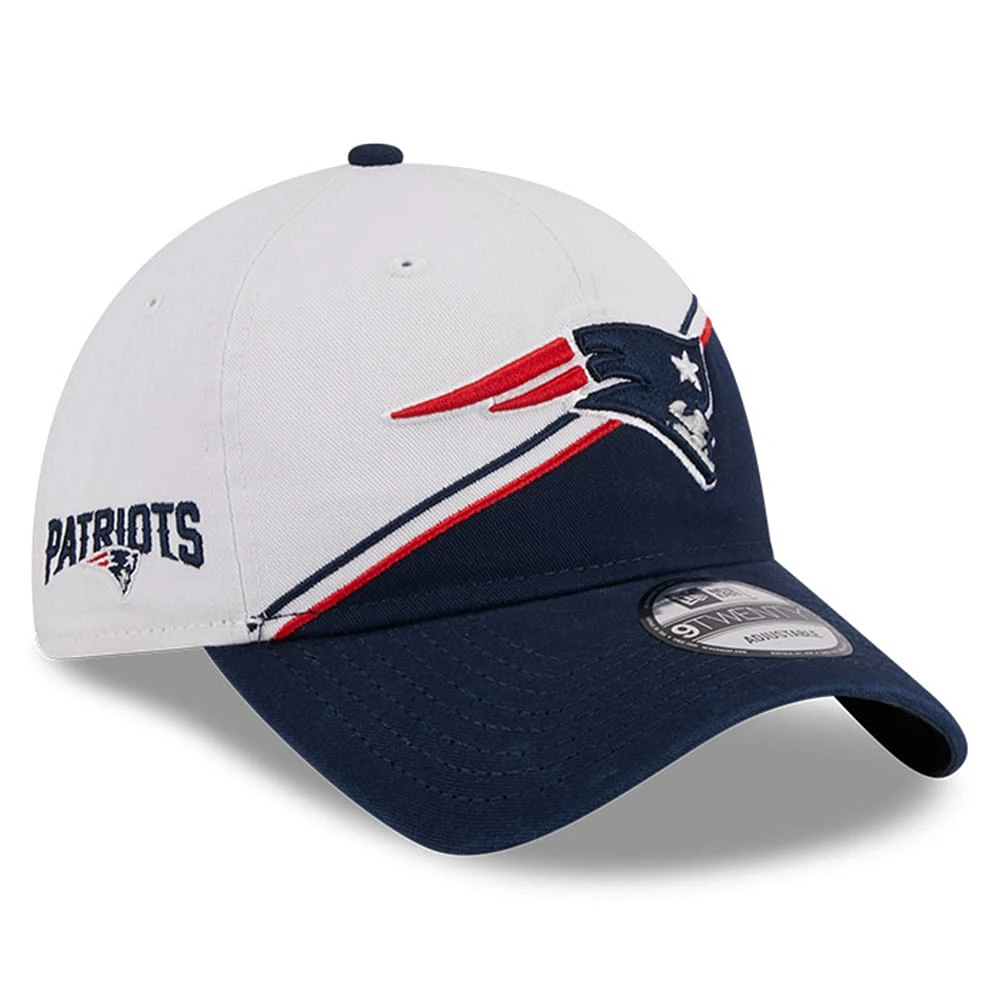 Casquette ajustable 9TWENTY Sideline des Patriots de la Nouvelle-Angleterre 2023 New Era pour homme, blanc/bleu marine