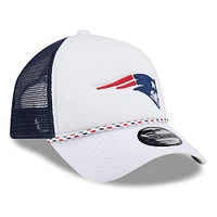 Men's New Era White/Navy New England Patriots Court Sport Foam Front A-Frame 9FORTY Adjustable Trucker Hat