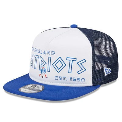 Men's New Era White/Royal New England Patriots Gridiron Classics Banger 9FIFTY Trucker Snapback Hat