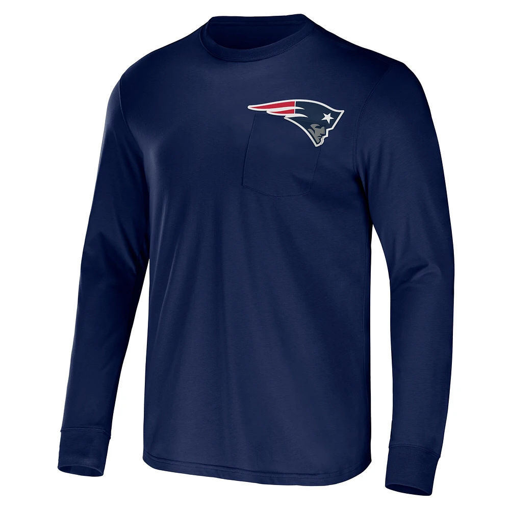 T-shirt à manches longues et poche pour homme de la collection NFL x Darius Rucker Fanatics, bleu marine, équipe des New England Patriots