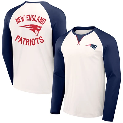 T-shirt raglan à manches longues pour homme NFL x Darius Rucker Collection crème/bleu marine New England Patriots