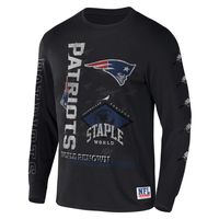 Men's NFL x Staple Black New England Patriots World Renowned Long Sleeve T-Shirt