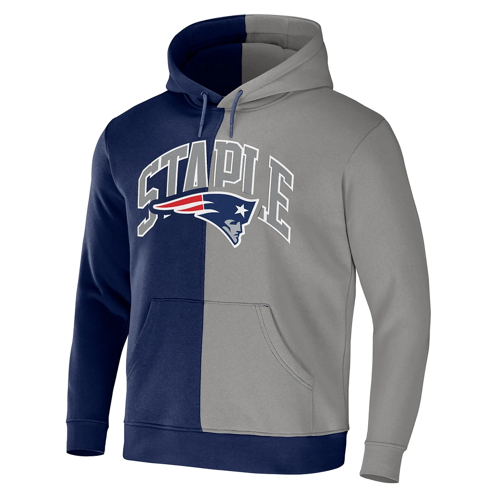 Sweat à capuche logo fendu NFL x Staple bleu marine pour hommes des New England Patriots