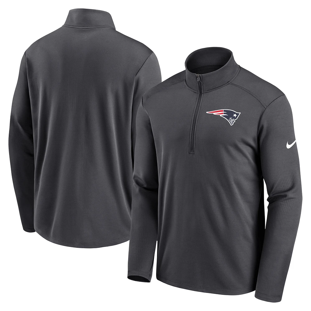 Veste Nike Anthracite New England Patriots Logo Pacer Performance à demi-zip pour homme