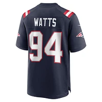 Maillot de match Nike Armon Watts bleu marine pour homme des New England Patriots