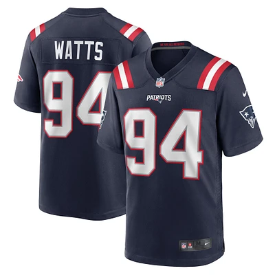 Maillot de match Nike Armon Watts bleu marine pour homme des New England Patriots