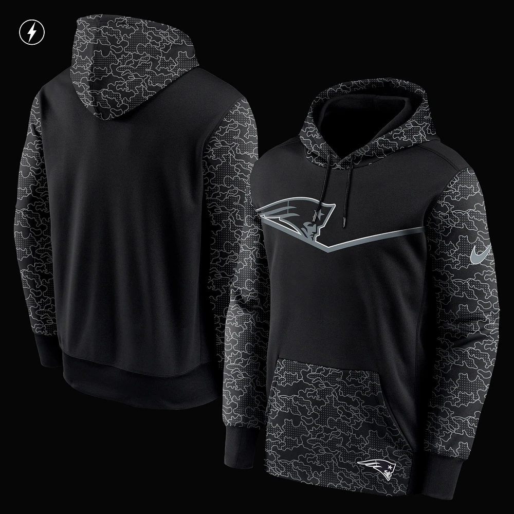 Men's Nike Black New England Patriots RFLCTV Chevron - Performance Pullover Hoodie