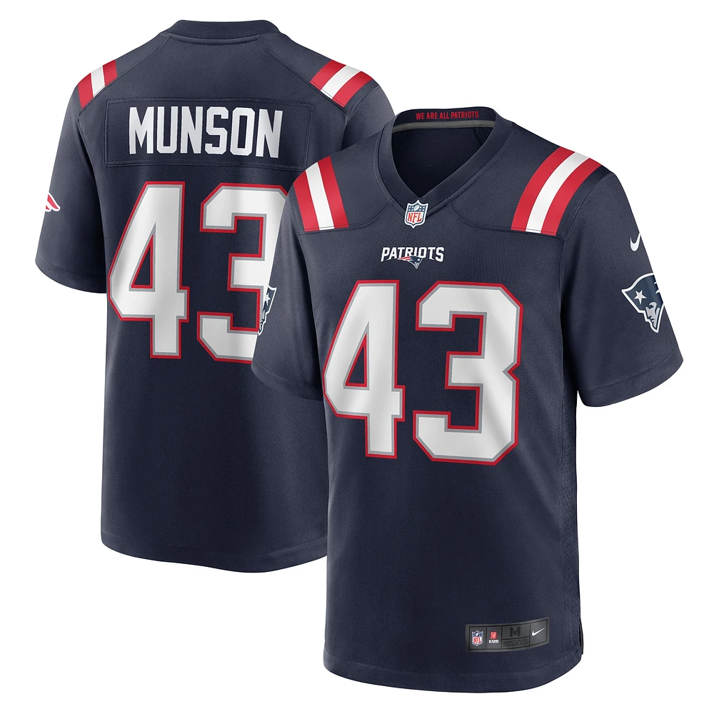 Maillot de joueur à domicile des New England Patriots Nike Calvin Munson pour homme, bleu marine