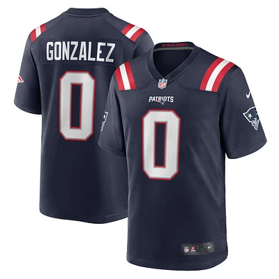 Maillot de match Nike Christian Gonzalez bleu marine pour homme des New England Patriots