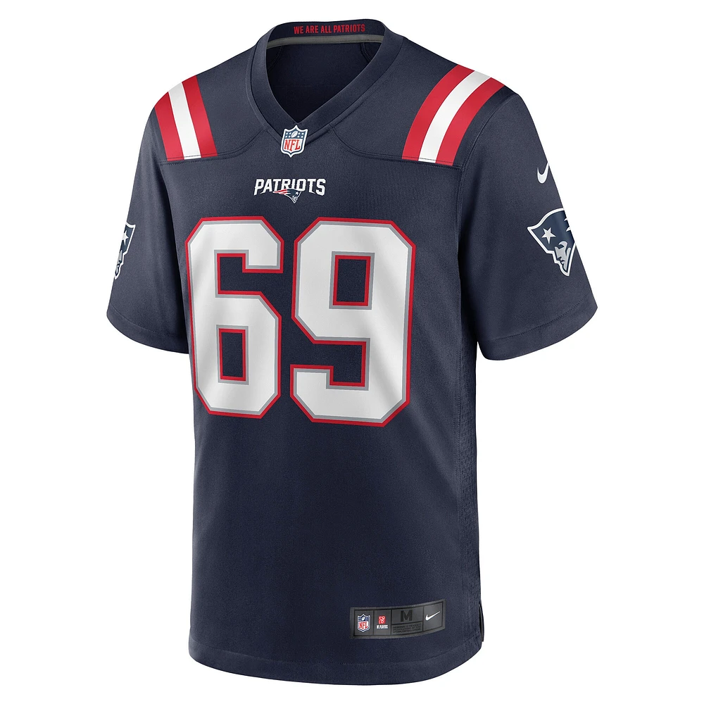 Maillot de match joueur Nike Cole Strange Navy New England Patriots pour hommes