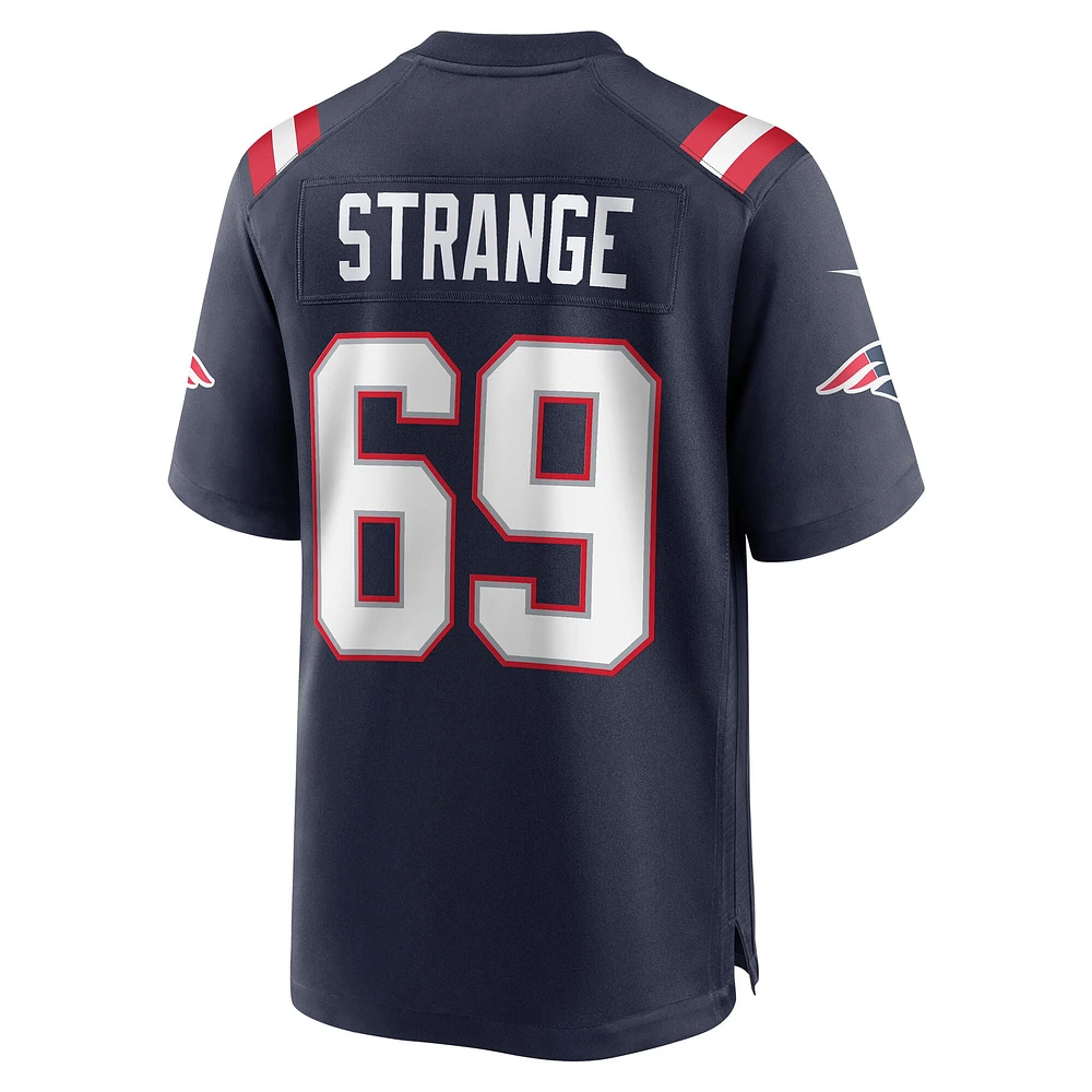 Maillot de match joueur Nike Cole Strange Navy New England Patriots pour hommes