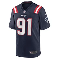 Maillot de match Nike Deatrich Wise Jr. bleu marine pour hommes des New England Patriots