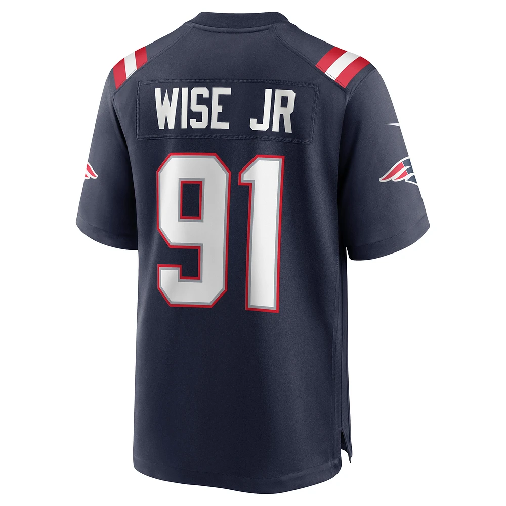 Maillot de match Nike Deatrich Wise Jr. bleu marine pour hommes des New England Patriots