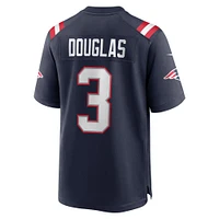 Maillot de match Nike Demario Douglas bleu marine des New England Patriots pour homme