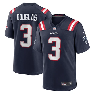 Maillot de match Nike Demario Douglas bleu marine des New England Patriots pour homme