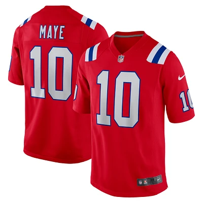 Maillot de jeu Nike Drake Maye rouge New England Patriots pour homme