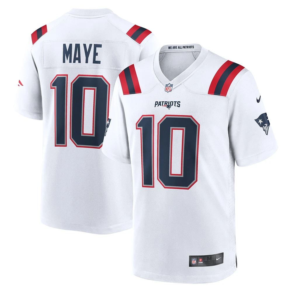 Maillot de jeu Nike Drake Maye blanc New England Patriots pour homme