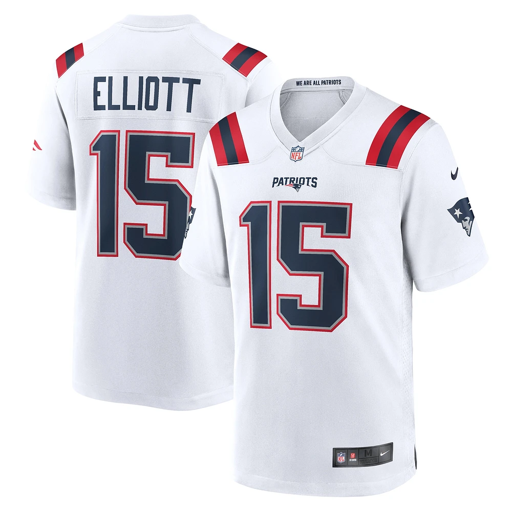 Maillot Nike Ezekiel Elliott pour homme, blanc, joueur de match des New England Patriots