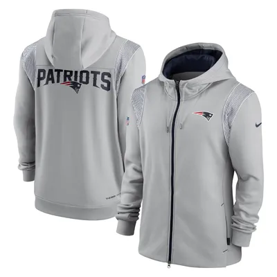 Chandail à capuchon glissière intégrale Nike New England Patriots Performance Sideline Lockup pour homme, gris