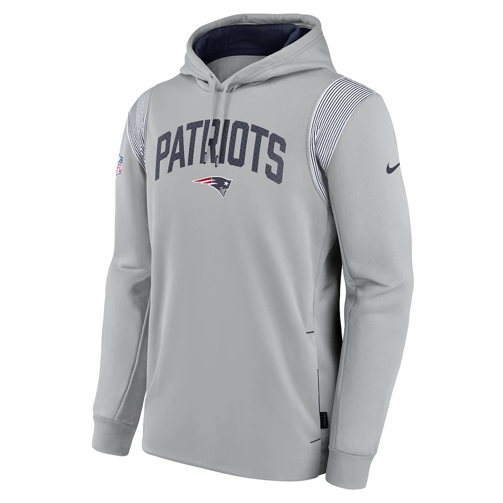 Sweat à capuche Nike gris New England Patriots Sideline Athletic Stack Performance pour hommes