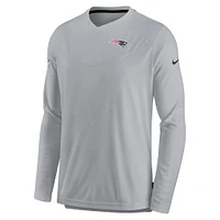 Men's Nike Gray New England Patriots Sideline Coach Chevron Lock Up Long Sleeve V-Neck Performance T-Shirt