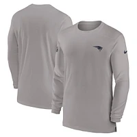 T-shirt à manches longues Nike gris New England Patriots Sideline Coach Performance pour hommes