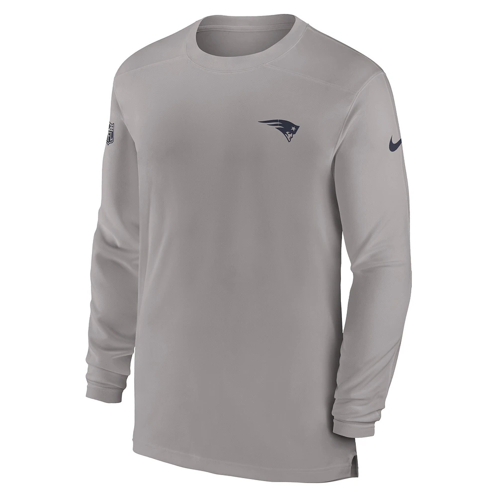 T-shirt à manches longues Nike gris New England Patriots Sideline Coach Performance pour hommes