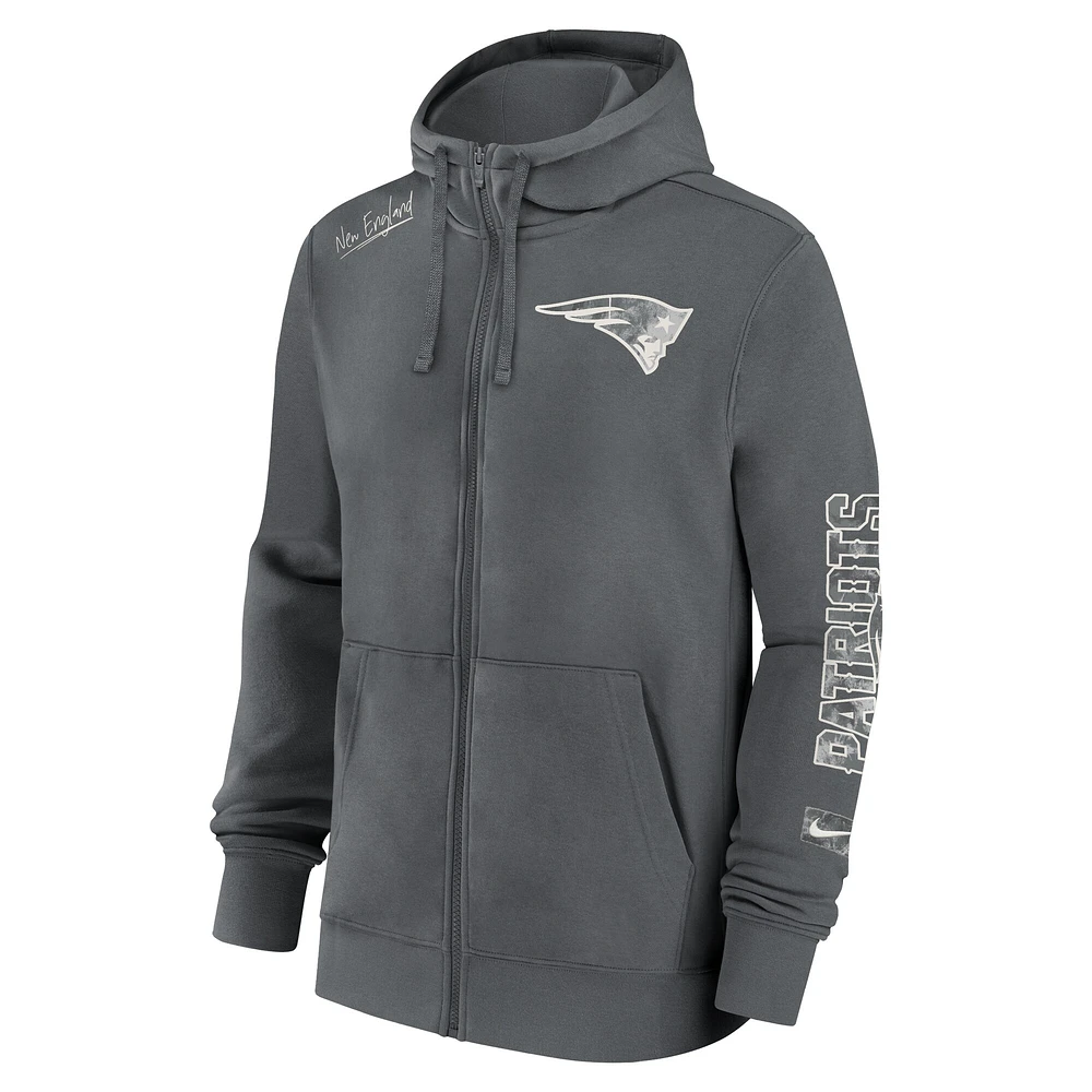 Men's Nike Gray New England Patriots Statement Full-Zip Hoodie