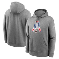 Men's Nike Heather Gray New England Patriots Rewind Club Logo Pullover Hoodie