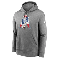 Men's Nike Heather Gray New England Patriots Rewind Club Logo Pullover Hoodie