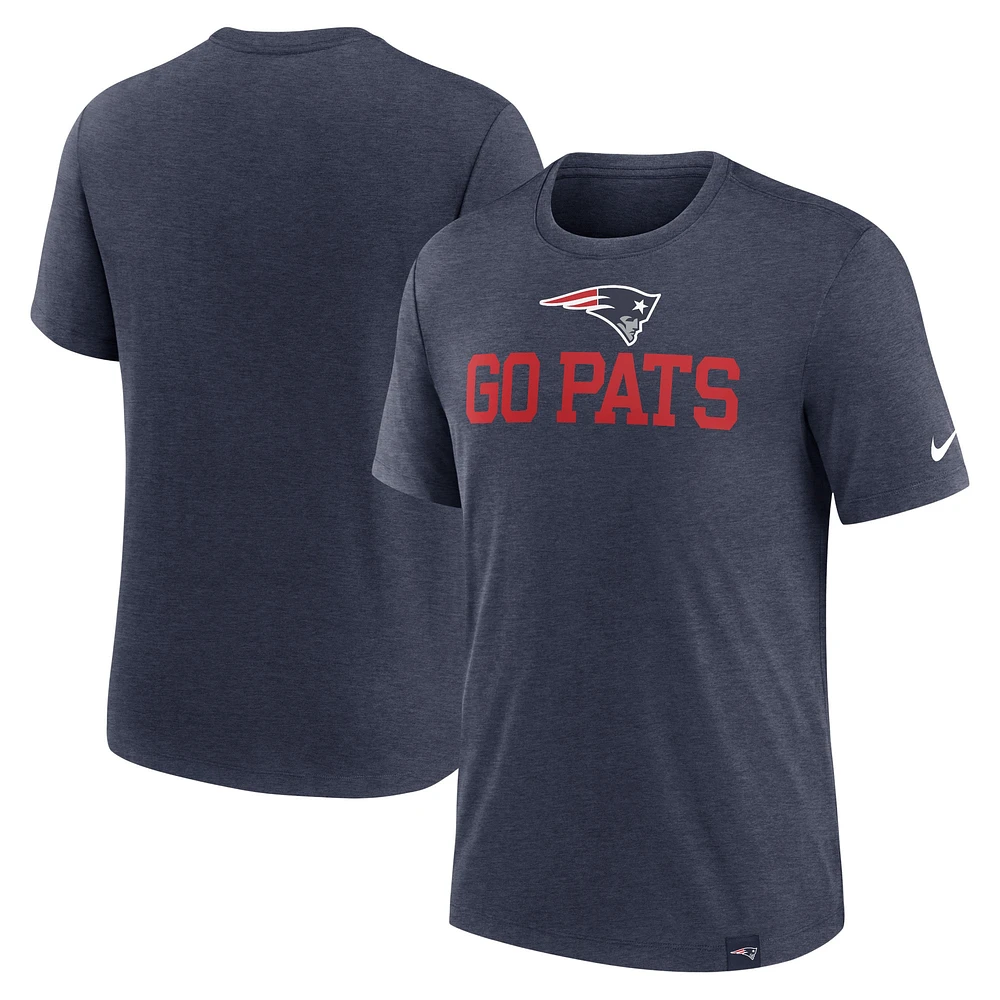 T-shirt tri-mélange Nike Heather Navy New England Patriots Blitz pour hommes