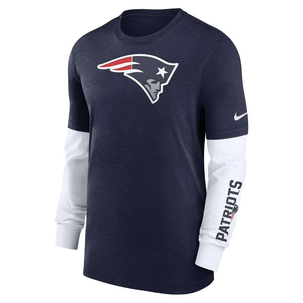 T-shirt à manches longues Nike Heather Navy New England Patriots Slub Fashion pour hommes