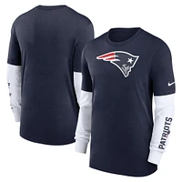 T-shirt à manches longues Nike Heather Navy New England Patriots Slub Fashion pour hommes