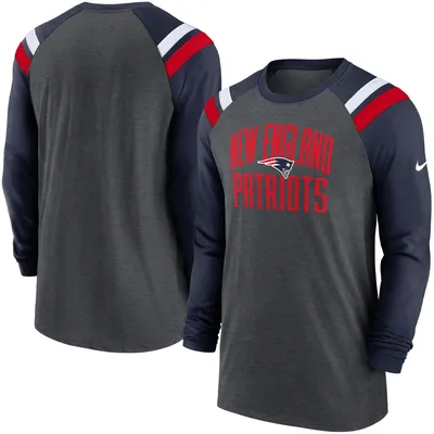 New England Patriots Nike Tri-Blend Raglan Athletic Long Sleeve Fashion T-Shirt - Heathered Charcoal/Navy