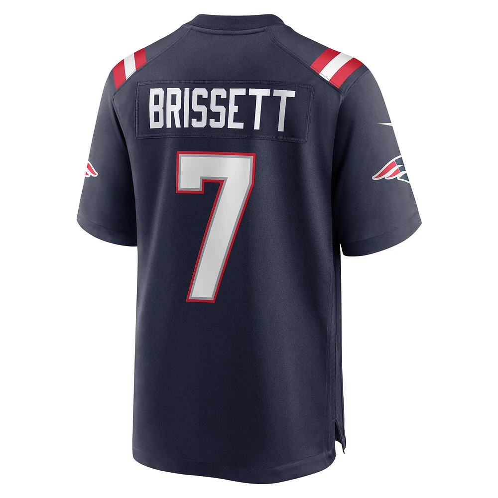 Maillot de match Nike Jacoby Brissett bleu marine pour homme des New England Patriots