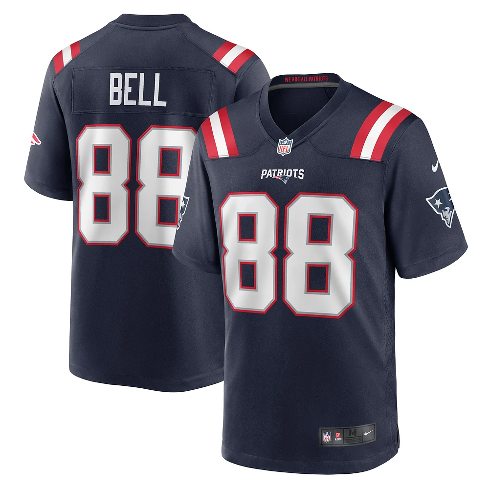 Maillot de match Nike Jaheim Bell bleu marine pour homme des New England Patriots