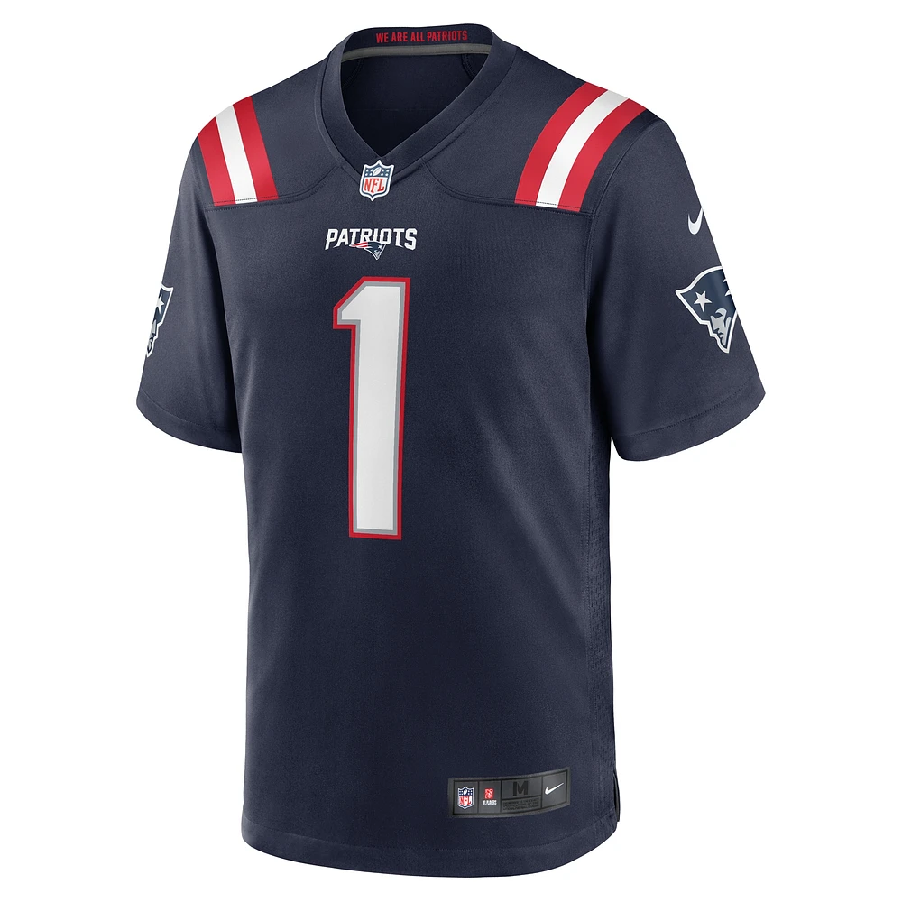 Maillot de match l'équipe Nike Ja'Lynn Polk pour hommes, bleu marine, New England Patriots