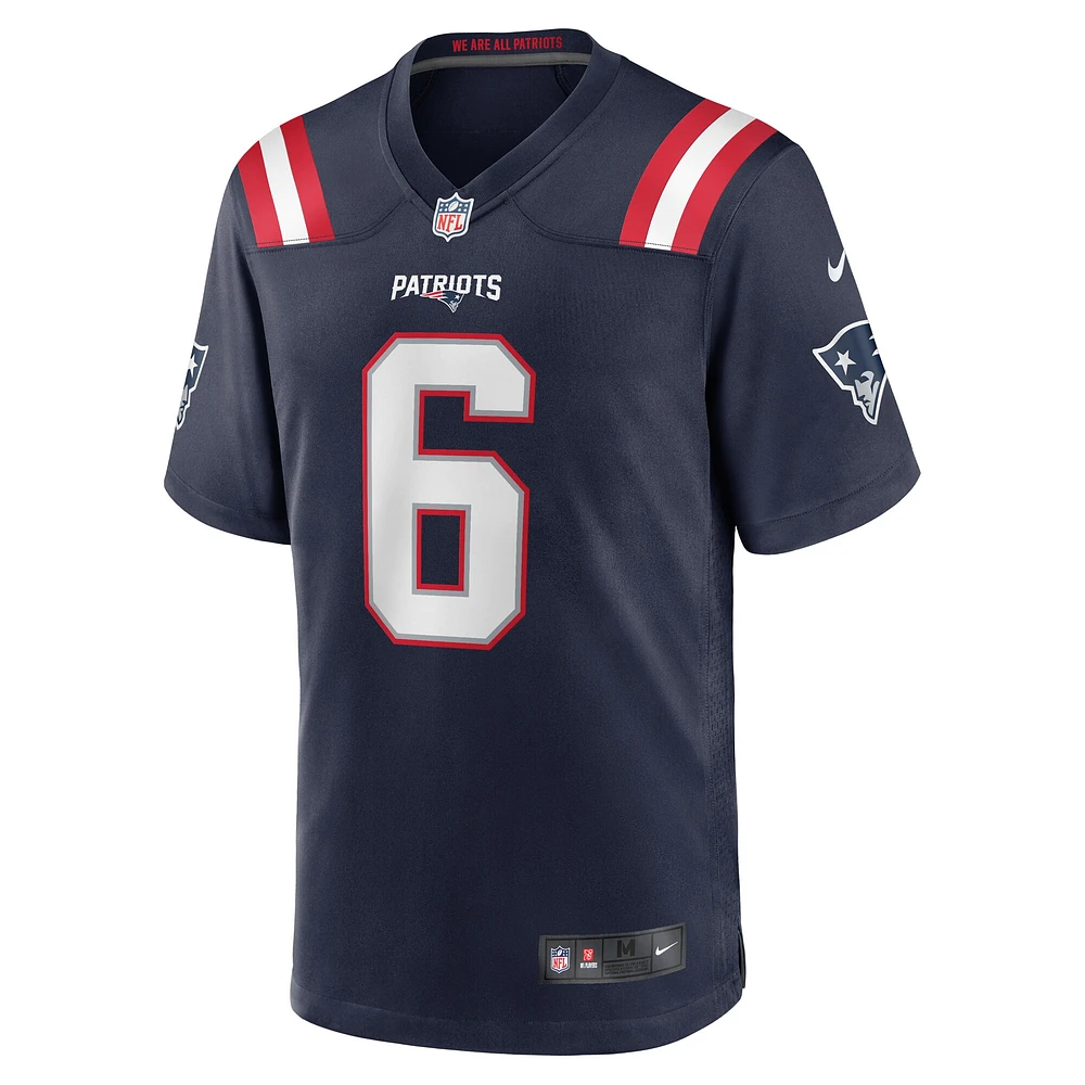 Maillot de match l'équipe Nike Javon Baker pour hommes, bleu marine, New England Patriots