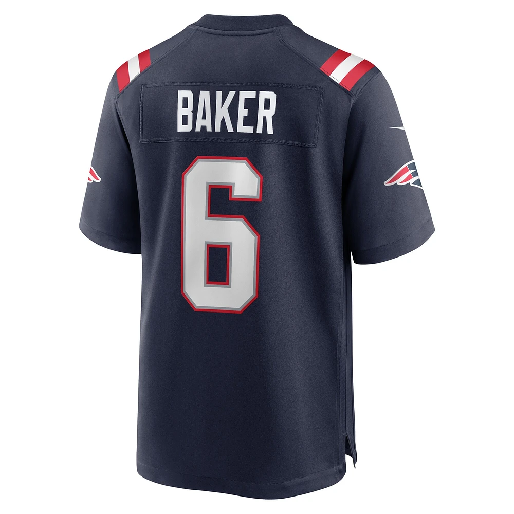 Maillot de match l'équipe Nike Javon Baker pour hommes, bleu marine, New England Patriots