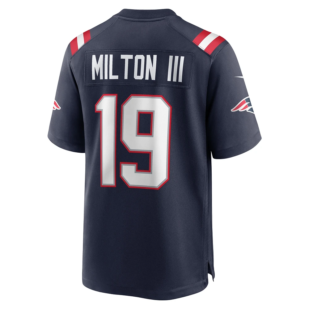 Maillot de match Nike Joe Milton III bleu marine des New England Patriots pour homme