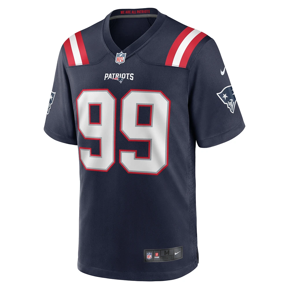 Men's Nike Keion White  Navy New England Patriots Team Game Jersey