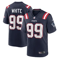 Men's Nike Keion White  Navy New England Patriots Team Game Jersey