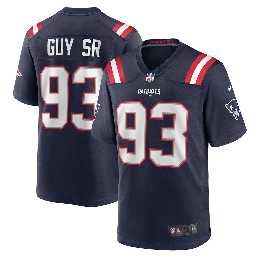 Maillot de match l'équipe Nike Lawrence Guy des New England Patriots pour homme, bleu marine